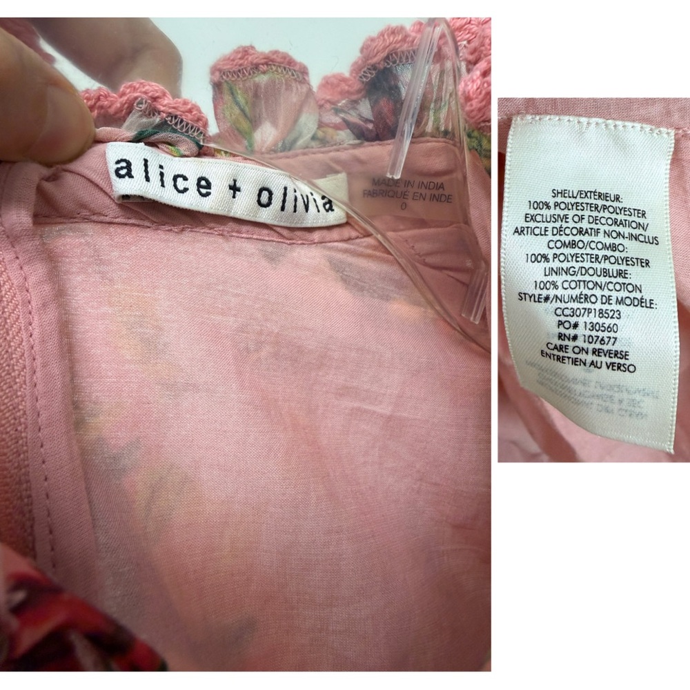 Alice + Olivia Brooke High Neck Maxi Dress Juniper Floral Rose Pink Lace Trim 0 - Picture 3 of 16